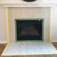 Painting A Tiled Fireplace, Updating A Fireplace Before And After, Small Fireplace Tile Ideas, Tiled Fireplace Surround Ideas, Redo Tile Around Fireplace, Fireplace Paint Tile, Tile To Brick Fireplace Makeover, How To Cover Up Tile On Fireplace, Painting A Tile Fireplace