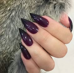 Tracey Davis, Black And Purple Nails, Vampire Nails, Black Ombre Nails, Purple Ombre Nails, Pointy Nails, Sculpted Nails