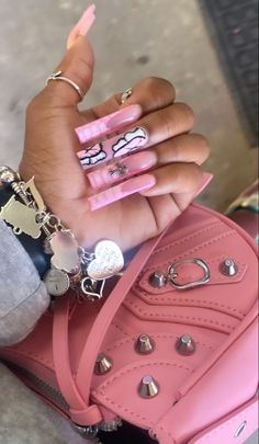 Pink Freestyle Nail Set, Nail Sets Black Women, 2002 Nails, French Tip Nails Black Women, Nails Acrylic Black Women, Acrylic Nails Black Women, Gel Nails Diy