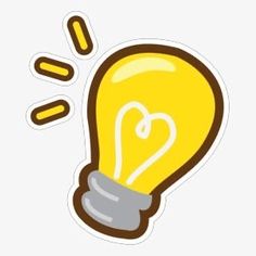 a yellow light bulb sticker with a heart in it's center, on a white background