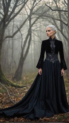 Long Sleeve Medieval Dress, Enchantress Aesthetic Outfit, Alina Starkov Inspired Outfits, Game Of Thrones Black Dress, Witch Gown Fantasy Dress, Dark Sorceress Outfit, Black Elf Dress, All Black Fantasy Outfit, Priestess Aesthetic Outfit