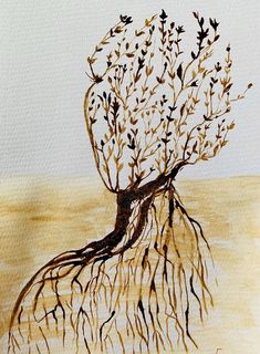 a painting of a tree with its roots exposed