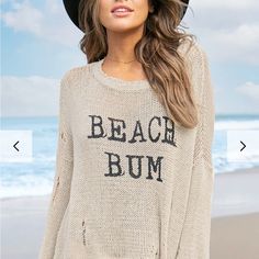 Wooden Ships Beach Bum - New With Tags Oversized Loose Knit Khaki Sweater. Pics Of Actual Sweater For Color. Go From The Beach To The Tiki Bar! Newspaper Font, Khaki Sweater, Beach Sweater, Distressed Top, Navy And Khaki, Wooden Ship, Summer Sweaters, Favorite Sweater, Fit Body