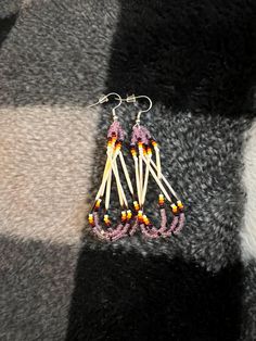 Handmade sterling silver dangle earrings, with porcupine quills Porcupine Beaded Earrings, Porcupine Quill Jewelry, Porcupine Quill Earrings, Quill Earrings, Porcupine Quills, Stitch Earrings, Brick Stitch Earrings, Native Jewelry, Indian Earrings