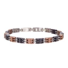 A unique blend of weight, durability, and fashion, makes this an ideal choice for any occasion, whether thats dressing up for a night out, or for a regular day at work, you can wear this with confidence. Make a bold fashion statement in this stainless steel men's bracelet featuring chocolate and black stainless steel bracelet. A look he'll turn to time after time, this handsome style glistens with this unique stainless steel bracelet. The bracelet measures 8.5 inches in length and secures with a Modern Brown Bracelets For Formal Occasion, Brown Metal Bracelet For Formal Occasions, Formal Brown Metal Bracelet, Chocolate Man, Chocolate Men, Handsome Style, Stainless Steel Bracelet Men, Time After Time, Men's Bracelet