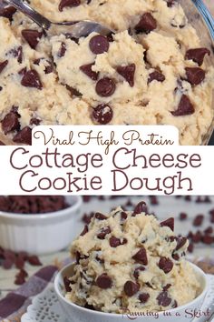 an image of cottage cheese cookie dough with chocolate chips in the middle and on top