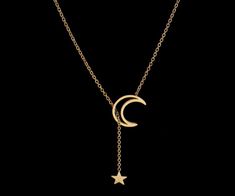 Moon And Star Necklace, Gold Knot Ring, Moon And Star, Knot Ring, Accessories Decor, Drop Necklace, Star Necklace, Boho Clothing, Boho Outfits