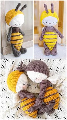 crocheted stuffed animals made to look like bees