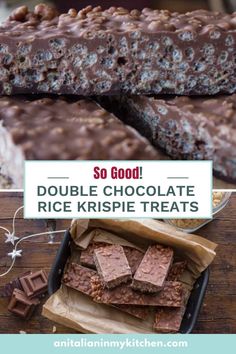 chocolate rice krispie treats with text overlay that reads so good double chocolate rice krispie treats