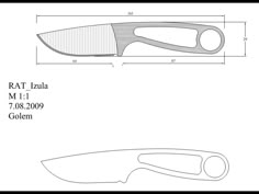 a drawing of a knife with measurements for the blade and end cut off from it