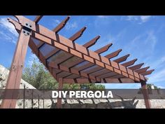 a wooden pergola with the words diy pergola on it and an image