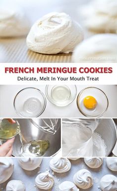 french meringue cookies are being made and then put in the bowl to make them