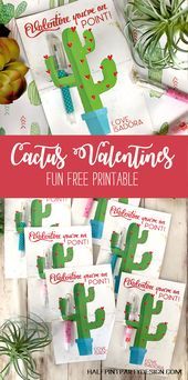 cactus themed valentine's day card with free printables