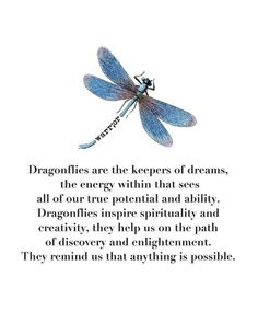 a blue dragonfly sitting on top of a white sheet with an inspirational quote below it