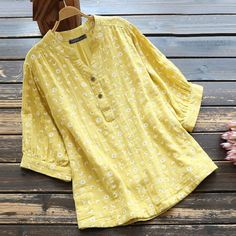 Women's Cotton Top - Never Worn - Size S/M - Pit-Pit 18" Cheap Peasant Tops With Short Sleeves, Cheap Women's Blouse For Picnic, Kurthi Models Latest Cotton, Kurthi Models Latest, Womens Blouses Summer, Three Quarter Sleeve Shirt, Short Sleeve Tops Casual, Flower Print Blouse, Bohemian Blouses