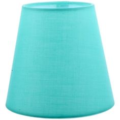 a teal colored lamp shade on a white background with clippings to the bottom