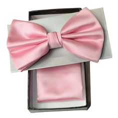 Vintage style and posh microfiber fabric make this satin bow-tie the perfect way to cap your ensemble. Adjustable 100% Micro Fiber Dry-Clean Only 2.5 Inches Tall 4.5 Inches Wide Handkerchief Included Light Pink Solid, Neck Bow Tie, Formal Accessories, Neck Bow, Pink Solid, Satin Bow, Pink Satin, Pocket Square, One Size Fits All