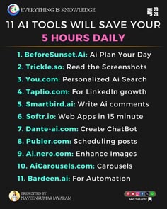 a poster with the words 11 tools will save your 5 hours daily