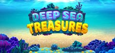 the logo for deep sea treasures, with an underwater scene and corals in the background