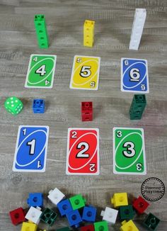 the game is being played with legos and building blocks, including numbers 1 - 10