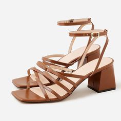 Brown Open Square Toe Chunky Heel Criss-Cross Strappy Summer Sandals Brown Heels, Swag Shoes, Summer Sandals, Metallic Leather, Chunky Heel, Strappy Heels, Sandals Summer