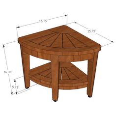 a wooden table with measurements for the top and bottom section, including an end table