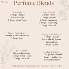 essential oil perfume blends Bergamot Perfume Blend, Roller Perfume Essential Oil Blends, Perfume Scents Chart, Perfume Homemade, Essential Oils Diffuser Blends, Diy Perfumes, Diy Perfume Recipes