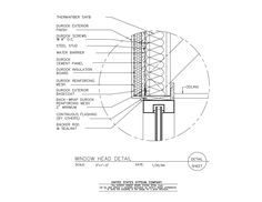 an architectural drawing shows the details of a window and door frame, including parts labeled