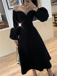 Vintage Black Ankle Length Prom Dress A-line Party Dress,PD22221 on Storenvy Ankle Length Prom Dress, Velvet Sleeve, Dress A Line, Long Prom Dress, Outfits Casuales, I Dress, Occasion Dresses, Perfect Dress, Ankle Length