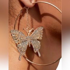 Gold Colored Butterfly Rhinestone Earrings 10/15 Fb10 Butterfly Hoop Earrings, Colored Butterfly, Sugar Skull Earrings, Silver Crystal Earrings, Butterfly Rhinestone, Link Earrings, Yellow Earrings, Butterfly Jewelry, Skull Earrings