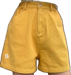 Cute Relaxed Fit Cotton Bottoms, Cute Yellow Shorts For Spring, Cute Spring Shorts With Pockets, Cute Relaxed Fit Cotton Shorts, Cute Yellow Summer Shorts, Cute Solid Color Spring Bottoms, Cute Cotton Shorts In Solid Color, Cute Cotton Bottoms For Summer, Trendy Yellow Shorts With Pockets