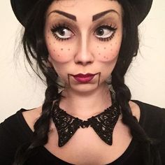 Puppet Costume Diy, Puppet And Puppet Master Costume, Puppet Makeup Halloween, Puppet Master Costume, Ventriloquist Doll Costume, Ventriloquist Costume, Eyebrow Blocking, Creepy Doll Makeup Halloween, Puppet Halloween Costume