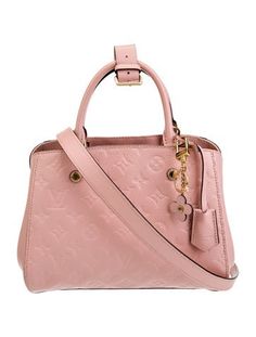 Louis Vuitton Top Handle BagFrom the 2018 Collection by Nicolas GhesquièrePink Empreinte LeatherMonogram PatternBrass HardwareRolled Handles & Single Shoulder StrapCanvas Lining & Four Interior PocketsClasp Closure at TopProtective Feet at BaseIncludes Box, Dust Bag, Lock, Keys & Clochette Louis Vuitton Top, Bag Lock, Handbag Handles, Louis Vuitton Monogram, Top Handle, Dust Bag, Women Handbags, Handles, Louis Vuitton