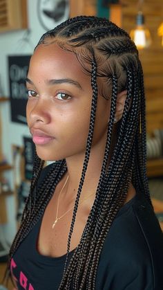 Rate This Fulani Braids Hairstyles From ⭐1~10.  SAVE & FOLLOW i will update everyweek. Box Braids With Design On Top, Many Braids Hairstyle, Small Braid Styles, Braids On Fine Hair, Box Braids On Natural Hair, Hairstyles For Box Braids, Modern Braids, Knot Braids, Hair Braids Styles