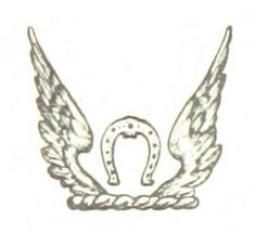 a drawing of two wings with a horseshoe on one side and an anchor on the other