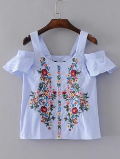 Ethno Style, Striped Shirts, Diy Vetement, Off The Shoulder Blouse, Elegant Embroidery, Embroidery Blouse, Tunic Blouse, Primavera Estate, Designer Dresses