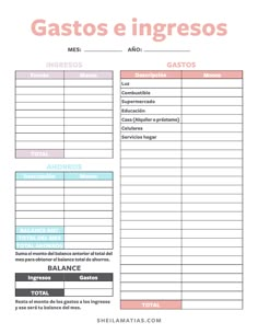 a printable spanish worksheet with the words, gasos e ingresos