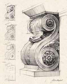 a pencil drawing of an ornate column