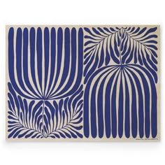 a blue and white painting with an abstract design on the back of it's surface