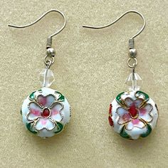 New Pretty White Floral Disc Shaped Cloisonn Earrings. Earrings Are 1 2/3 Inches Long. Cloisonne Earrings, Long Earrings, 1 2 3, Pink White, Pink Ladies, Jewelry Earrings, Arts And Crafts, Women Jewelry, Floral