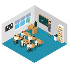 an empty classroom with desks and blackboard - miscellaneous objects / objects 3d renderers