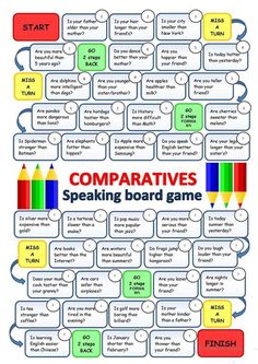 the verb to be speaking board game is shown with colored pencils in each corner