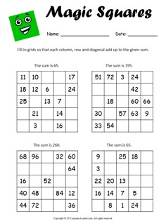 the printable worksheet for magic squares