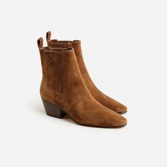 J.Crew: Piper Ankle Boots In Suede For Women Zapatos Mary Jane, Western Ankle Boots, Fall Capsule Wardrobe, Almond Shaped, Brown Ankle Boots, Cool Boots, Suede Booties, Boots Outfit, Metallic Leather