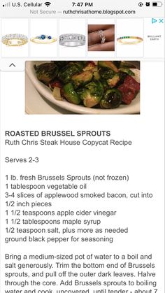 the recipe for roasted brussel sprouts is shown on an iphone screen