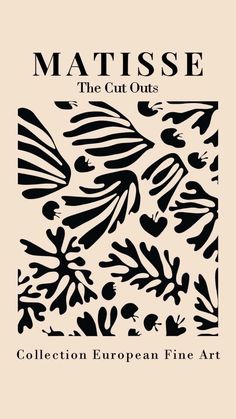 the cover for matissee's collection european fine art, featuring black and white leaves