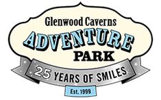 the logo for glenwood cavern's adventure park 25 years of smiles is shown