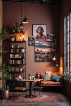 a living room filled with lots of furniture and bookshelves next to a window