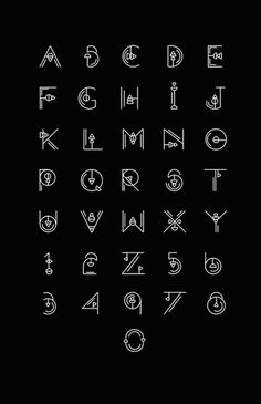 the alphabet is drawn in white on a black background