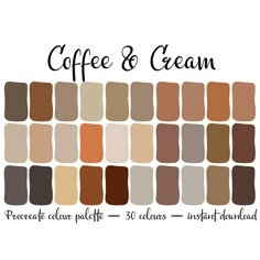 coffee and cream color chart with the words,'coffee and cream'in different colors